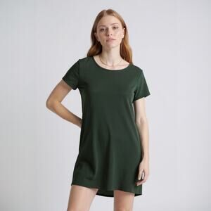 Quince Wm's Washable Stretch Silk Tee Midi Dress Forest Green Sz XS #94